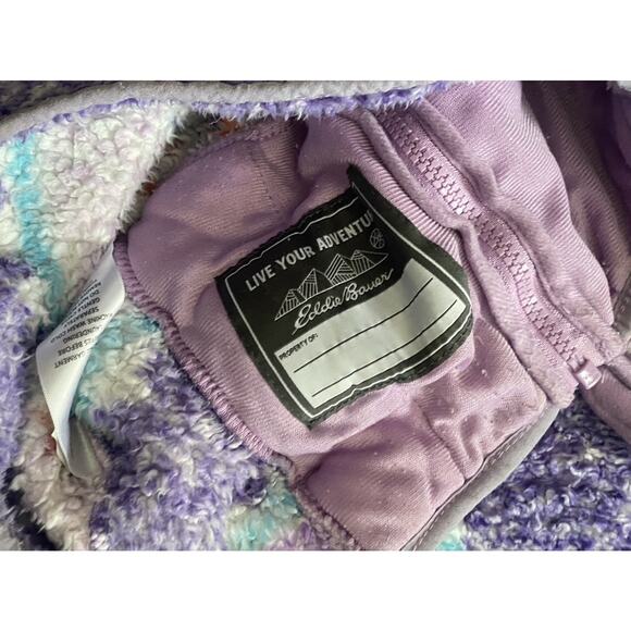 Eddie Bauer Quest Fleece Plush Hooded Jacket Girls XS 5 6 Purple White Fair Isle - Picture 10 of 12